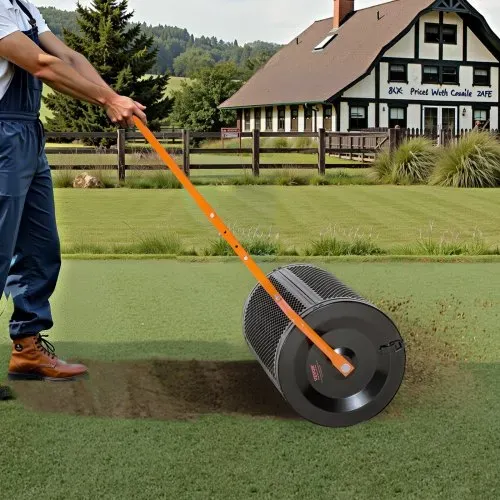 VEVOR Saatgutstreuer, 67 cm breiter Kompoststreuer mit T-Griff, Torfmoosstreuer 3 Höhen verstellbar, pulverbeschichteter Gartenstreuer aus Stahl, robuster Düngestreuer zum Pflanzen und Säen – Bild 7