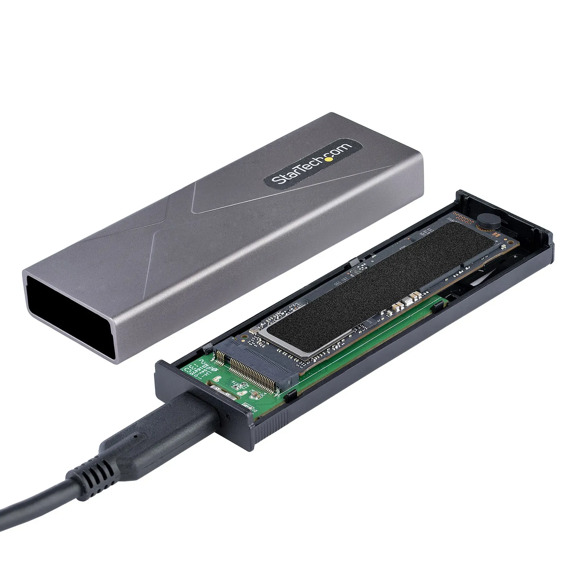 StarTech.com USB-C M.2 Externes Gehäuse für NVMe und SATA M.2 - USB-C/USB-A auf M.2 NVMe/SATA SSD - 10Gbit/s, M/B+M key M.2 Laufwerke - 2230/2242/2260/2280 - Aluminiumgehäuse - werkzeuglos - USB-C und USB-A Kabel – Bild 6