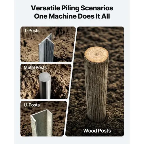 VEVOR Pfahlramme, Handramme mit 2 Handgriffen, Pfostenramme für Holzzäune, Zaunpfahlramme für T-Pfosten mit Innendurchmesser bis zu 15,5 cm, Ideal für Bauernhof, Garten, Hof, 430x308x165,5 mm – Bild 5