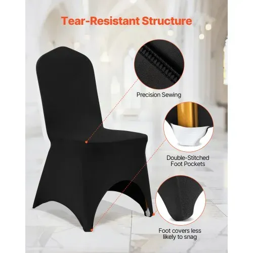 VEVOR Stuhlhussen aus Elastischem Spandex für Klappstühle, Universell Passender, Gewölbter Vorderbezug, Abnehmbare &Waschbare Schonbezüge, für Hochzeit, Urlaub, Party, Feier, (50 Stück, Schwarz) – Bild 5