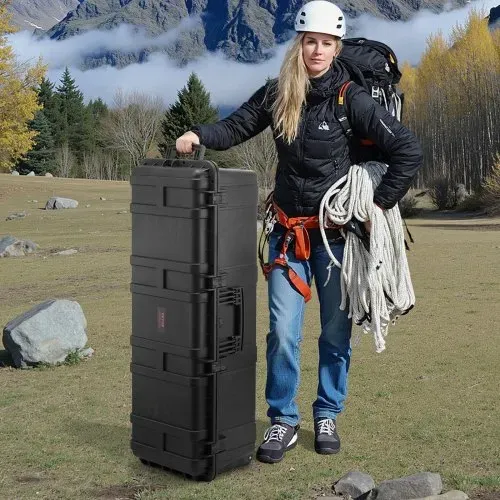 VEVOR 5,5 Kubikfuß wetterfester Hartschalenkoffer, wasserdichter Hartschalenkoffer mit großer Kapazität und 3 Griffen, IP67 wasserdichte Schutzhülle mit 6 Clips, 6 Vorhängeschlosslöchern und Schaumstoffeinlage für große Geräte, schwarz – Bild 7