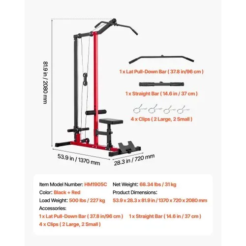 VEVOR Latzugstation, 2-in-1 Latzugturm, ca. 227 kg Belastbare Gewichtsauflage, Kraftstation mit Latzugstange, Krafttraining für Rücken Arme Schultern, Latzugmaschine für Fitnesscenter Zuhause, Schwarz – Bild 6