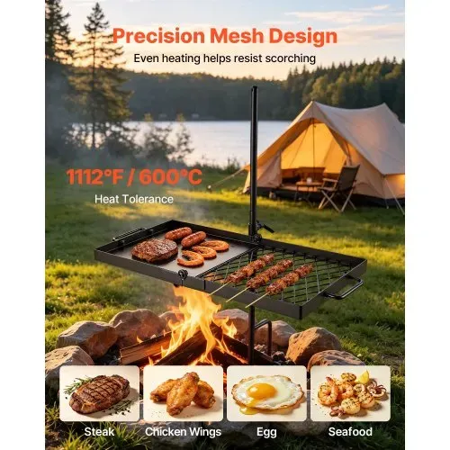 VEVOR Schwenkbarer Lagerfeuergrill mit Grillrost 61 cm Kohlenstoffstahl, 360° Höhenverstellbarer Schwenkgrill mit Grillständer, Drehbarer Outdoor-Grill für Offenes Feuer, Camping und Garten, Schwarz – Bild 3