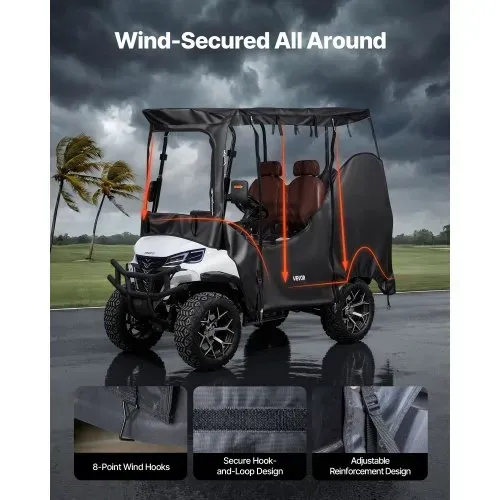 VEVOR Golfwagenabdeckung Sichtbar für 2-Sitzer-Golfwagen (die Meisten Golfcart von Club Car, Yamaha, EZGO & Honda), Regenabdeckung aus 600D-Oxford-Gewebe, mit PU-Beschichtung & Winddichtem Hakensystem – Bild 4