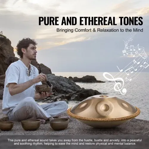 VEVOR Handpan, 55 cm, 9 Noten, D-Moll-Handtrommel, Drum-Instrument mit Schlägeln, 440-Hz-Handpan-Ständer & Tragetasche, Heilende Klangtrommel aus Stahl, Schlaginstrumente für Erwachsene & Anfänger – Bild 2