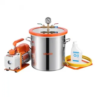 VEVOR Vakuumpumpe mit 11,4 L Vakuumkammer, 3,5 CFM 99 L/min, 1-stufige Unterdruckpumpe 180 W, Vacuum Pump Kit, 1,5 m Schlauch, zur Stabilisierung von Holz und Entgasung von Silikonharz VEVOR Vakuumpumpe mit 11,4 L Vakuumkammer, 3,5 CFM 99 L/min, 1-stufige Unterdruckpumpe 180 W, Vacuum Pump Kit, 1,5 m Schlauch, zur Stabilisierung von Holz und Entgasung von Silikonharz