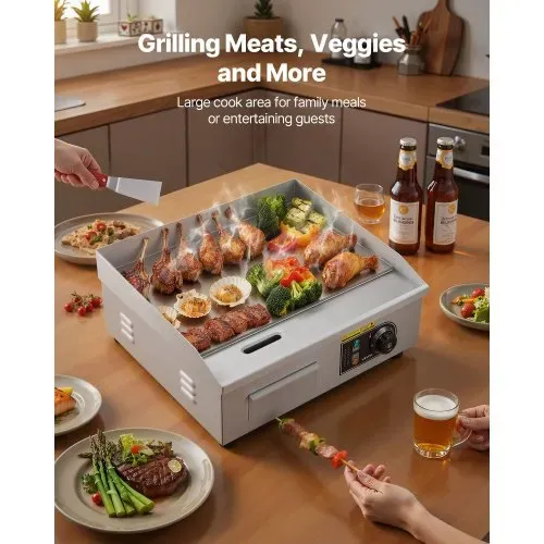VEVOR Kommerzielle Grillplatte Elektrisch 45 x 30 cm, Bratplatte Elektrogrill 2800 W, Tischgrillplatte 50–300 °C mit 2 Spateln, 2 Bürsten und 4 Fußpolstern, Griddleplatte für Steaks Pfannkuchen VEVOR Kommerzielle Grillplatte Elektrisch 45 x 30 cm, Bratplatte Elektrogrill 2800 W, Tischgrillplatte 50–300 °C mit 2 Spateln, 2 Bürsten und 4 Fußpolstern, Griddleplatte für Steaks Pfannkuchen