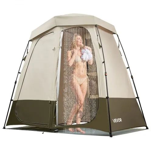 VEVOR Duschzelt mit 2 Räumen, Toilettenzelt (250x122x218 cm) mit Sichtschutz, Umkleidezelt inkl. Heringen & Seilen & Tragetasche & Querstange, aus 150D Oxford-Gewebe für Camping Strand Angeln Khaki VEVOR Duschzelt mit 2 Räumen, Toilettenzelt (250x122x218 cm) mit Sichtschutz, Umkleidezelt inkl. Heringen & Seilen & Tragetasche & Querstange, aus 150D Oxford-Gewebe für Camping Strand Angeln Khaki