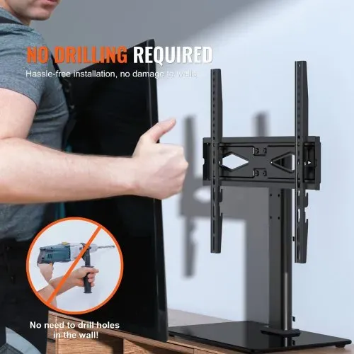 VEVOR TV Ständer mit Rollen Universal 615–670 mm Höhenverstellbar, 75 x 75 mm, 400 x 400 mmm 41 kg Belastbar Bodenständer Standfuß Mobil Wagen Fernsehständer, Stabile Halterung Fernsehtisch – Bild 4