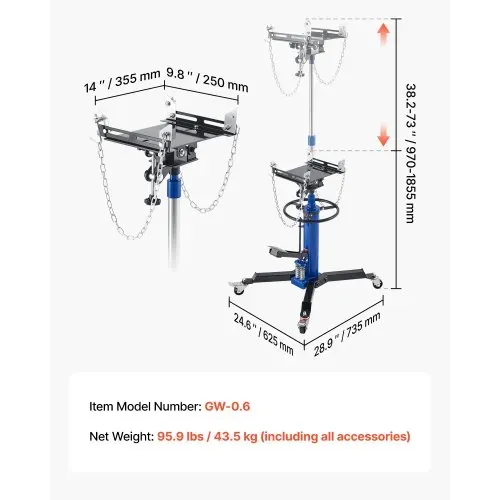 VEVOR hydraulischer Getriebeheber Wagenheber mit 600 kg Hubkapazität, Teleskop-Getriebeheber mit Pedal & Doppelteleskopgetriebe & 88-176 cm hohe Hubhöhe, Garagen-/Werkstatthebebühne Blau – Bild 6