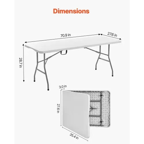 VEVOR Klapptisch Buffettisch tragbarer Allzwecktisch 180 cm, rechteckiger Kunststofftisch (für 4-6 Personen) mit integriertem Griff, Gartentisch Campingtisch für Partys Picknick Camping, weiß – Bild 3
