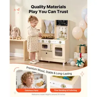 VEVOR Spielküche für Kinder, Moderne Kinderküche mit Licht & Sound, Holzküche mit Herd Backofen Spüle Mikrowelle Eisspender & Getränkespender, Küchenspielzeug mit Kochset für Kinder ab 3 Jahren, Beige VEVOR Spielküche für Kinder, Moderne Kinderküche mit Licht & Sound, Holzküche mit Herd Backofen Spüle Mikrowelle Eisspender & Getränkespender, Küchenspielzeug mit Kochset für Kinder ab 3 Jahren, Beige