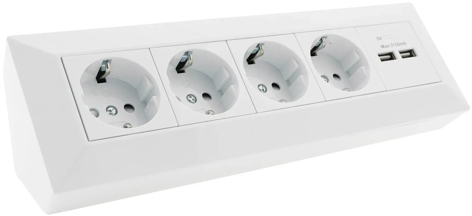 4-fach Steckdosenblock + 2x USB, weiß 250V~/ 16A, Aufbaumontage, USB 3,1A 4-fach Steckdosenblock + 2x USB, weiß 250V~/ 16A, Aufbaumontage, USB 3,1A