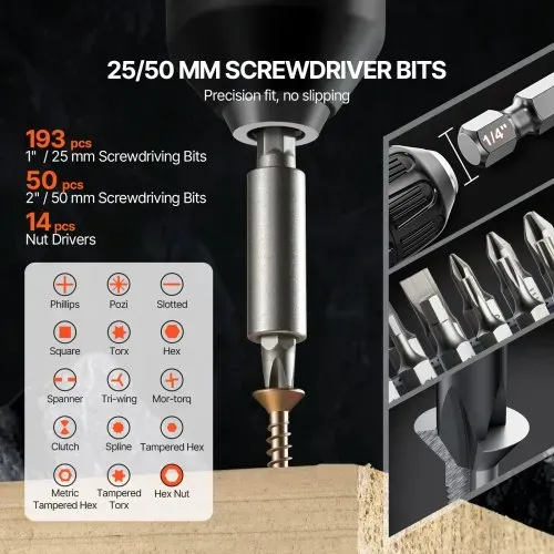 VEVOR Bohrerset 318-teilig, Schrauberbit-Set, Schraubendreherbit-Set geeignet zum Bohren und Schrauben in Holz, Metall & Zement, Bohrer-Sets Kombi-Set sortiert in geordneter Tragkoffer – Bild 3