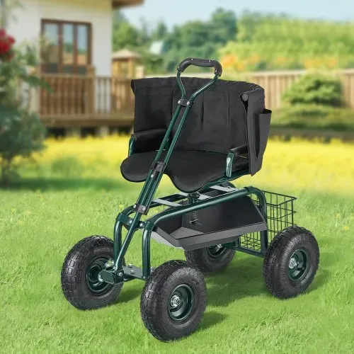 VEVOR Mobiler Gartensitz 810x480x690/770 mm, Gartenrollsitz mit höhenverstellbarer & um 360° drehbarer Sitzfläche, Tragkraft 180 kg, Rückenlehne & Werkzeugaufbewahrung, für Garten, Hof, Terrasse – Bild 7