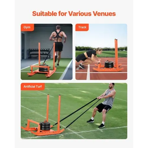 VEVOR Gewichtsschlitten Kraftschlitten Krafttrainingsschlitten zur Verbesserung der Geschwindigkeit bei sportlichen Übungen, Fitnessgerät mit Griff, Kompatibel mit 25/51 mm Gewichtsscheiben, Orange – Bild 5