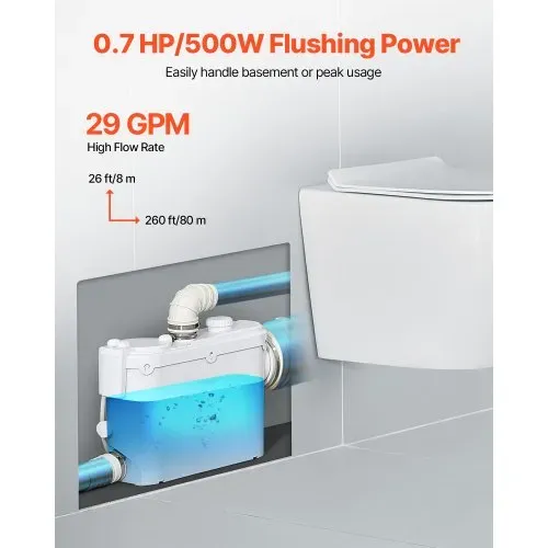 VEVOR Abwasser Hebeanlage 500W, 6600 L/H Durchfluss, 8 m Förderhöhe, Abwasserpumpe 2900U/min mit 3 Wassereinlässen für Keller Küche Spüle Dusche Badewanne, Wäscheabwasserentsorgung Aufspülmaschine VEVOR Abwasser Hebeanlage 500W, 6600 L/H Durchfluss, 8 m Förderhöhe, Abwasserpumpe 2900U/min mit 3 Wassereinlässen für Keller Küche Spüle Dusche Badewanne, Wäscheabwasserentsorgung Aufspülmaschine