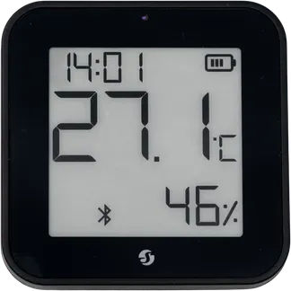 Shelly · Plug & Play · „Blu ZB H&T Display Black“ · Temperatur- & Feuchtigkeitssensor · E-Paper Display · Bluetooth · Zigbee · Schwarz Shelly · Plug & Play · „Blu ZB H&T Display Black“ · Temperatur- & Feuchtigkeitssensor · E-Paper Display · Bluetooth · Zigbee · Schwarz