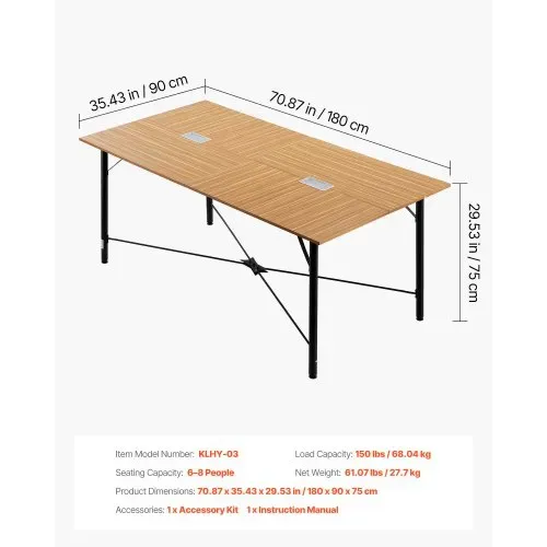 VEVOR Konferenztisch Besprechungstisch für 6-8 Personen 180 x 90 cm (L x B) rechteckiger Kombinationsschreibtisch Meetingtisch Mehrzwecktisch Pausentisch mit Metallbeinen für Büro Konferenzraum – Bild 6
