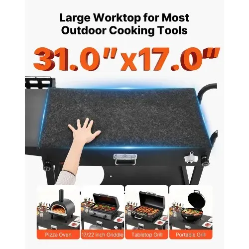 VEVOR Grillwagen Outdoor 787x432 mm (Tischplattengröße), Klappbarer Grilltisch mit Taschentuchhalter & Haken & Rädern & Seitentisch, Grillvorbereitungstisch Servierwagen für Picknick Küche Garten – Bild 3