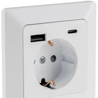 MILOS Schutzkontakt-Steckdose, matt weiß 230V~/ 16A, Unterputz, USB-A/C PD 3.0 MILOS Schutzkontakt-Steckdose, matt weiß 230V~/ 16A, Unterputz, USB-A/C PD 3.0