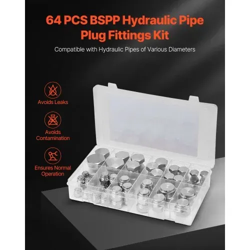 VEVOR 64-teiliges BSPP-Hydraulikfitting-Set, Hydraulikkappen- und Stopfen-Set mit Präzisionsgewinde, verzinkter Stahl, Hochleistungs-Adapter-Set, Armaturenbrettgrößen 04/06/08/10/12/16 VEVOR 64-teiliges BSPP-Hydraulikfitting-Set, Hydraulikkappen- und Stopfen-Set mit Präzisionsgewinde, verzinkter Stahl, Hochleistungs-Adapter-Set, Armaturenbrettgrößen 04/06/08/10/12/16