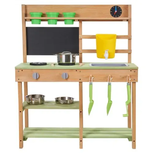 VEVOR Spielküche, Kinderküche, Spielzeugküche mit Herd, Wassertank, Spüle, Pflanzschaufeln, Spachtel, Kiste, Kochgeschirr & Zubehör, Outdoor-Holzküche für Kinder ab 3 Jahren, 762x324x914 mm – Bild 10