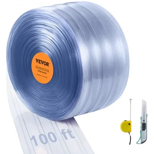VEVOR Streifenvorhang, 100 Fuß Länge x 12 Zoll Breite x 0,12 Zoll Dicke, durchsichtige, gerippte PVC-Vorhangstreifen-Tür-Großrolle, Kunststoff-Türstreifen für den Eingang von Supermarkt, Garage, Lager VEVOR Streifenvorhang, 100 Fuß Länge x 12 Zoll Breite x 0,12 Zoll Dicke, durchsichtige, gerippte PVC-Vorhangstreifen-Tür-Großrolle, Kunststoff-Türstreifen für den Eingang von Supermarkt, Garage, Lager