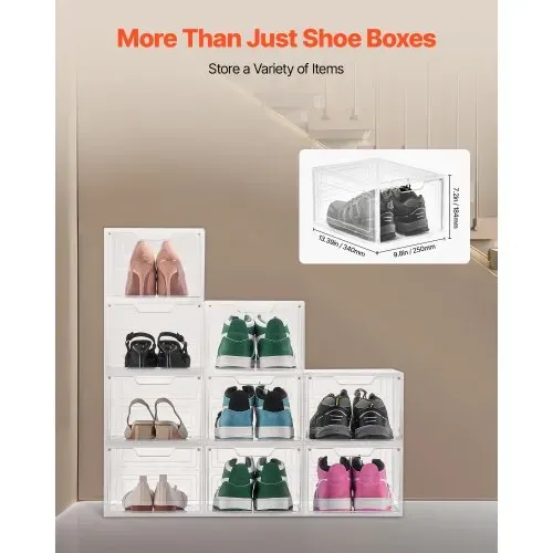 VEVOR Schuhaufbewahrungsboxen stapelbare Schuhboxen (9 Stk.) passend bis US-Größe 13, Schuh-Organizer mit magnetischer Tür zur Aufbewahrung von High Heels & Stiefeln & Hüten, transparent + Weiß – Bild 3