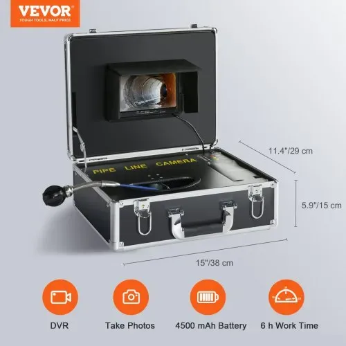 VEVOR Kanalkamera, 20 m, 17,8 cm Bildschirm, Rohrinspektionskamera mit DVR-Funktion, IP68-Kamera, 12 einstellbare LEDs, mit 16 GB SD-Karte für Abwasserleitungen, Abflussrohre – Bild 6