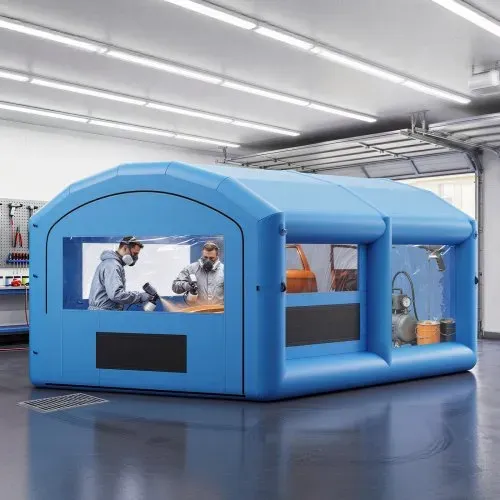 VEVOR Aufblasbare Lackierkabine 6,4x4,1x3 m Spritzkabine Lackierzelt Blau, mit 1100-W-Gebläse Aktivkohlefiltration Transparentem PVC-Fenster für Mittelgroße Pick-ups Große Möbel Tragbar – Bild 7