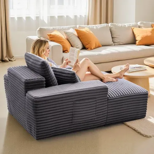 VEVOR Chaiselongue Relaxliege 124 cm, gepolstertes Schlafsofa mit Dekokissen & Armlehnen, Schlafcouch mit tiefer Sitzfläche für Wohnzimmer Schlafzimmer, Loungesessel aus hochelastischem Schwamm – Bild 7