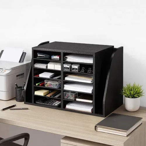 VEVOR Briefablage mit 12 Fächern & Stehsammle, Dokumentenablage aus Spanplatten, Aktenhalter für Büro Klassenzimmer, Literaturorganizer für Akten Dokumenten Papier, Schreibtisch Organizer Schwarz – Bild 7