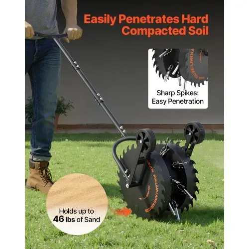 VEVOR Rasenlüfter Walze Manuell, Aerifizierer für Rasen mit 5 cm Arbeitstiefe 2 Rollen & 16 Eisenspikes, Rasenbelüfter aus Stahl, Rasenrolle für Verdichtete Böden, Rasenpflege für Hof Garten, Schwarz – Bild 2
