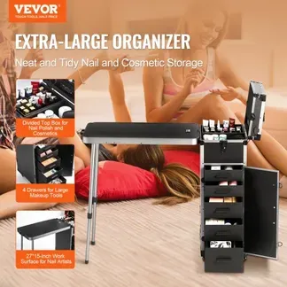 VEVOR Professioneller Make-up-Koffer aus Aluminium, Kosmetikkoffer, Werkbank mit Stützbeinen, Roll-Make-up-Koffer, extragroßer Trolley, Make-up-Reise-Organizer, mit 360° drehbaren Rädern, schwarz VEVOR Professioneller Make-up-Koffer aus Aluminium, Kosmetikkoffer, Werkbank mit Stützbeinen, Roll-Make-up-Koffer, extragroßer Trolley, Make-up-Reise-Organizer, mit 360° drehbaren Rädern, schwarz