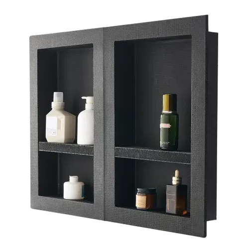 VEVOR Duschnische, 40,6 x 61 cm + 40,6 x 61 cm Wandnische mit beweglichem Regal, 10,2 cm dicker moderner Seifen- & Shampoo-Aufbewahrungs-Organizer, schwarz für Badezimmerdusche – Bild 8