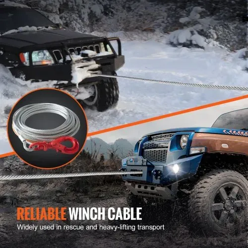 VEVOR Anschlagseil 9,5 mm x 15,2 m Stahlseil 67,6 kN Bruchfestigkeit des Kabels Forstseil mit Drehhaken Hebeseil Drahtseil Abschleppseil Ideal für ATVs UTVs Autos SUVs oder große Geländewagen – Bild 5