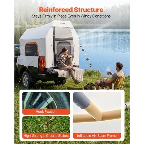VEVOR Aufblasbares Campingzelt für Ladefläche 219 x 165 x 183 cm, Pickup Zelt Wasserdicht (PU2000 mm) mit Belüfteten Netzfenstern, ideal für Camping Wandern Outdoor-Aktivitäten inklusive Luftpumpe – Bild 2
