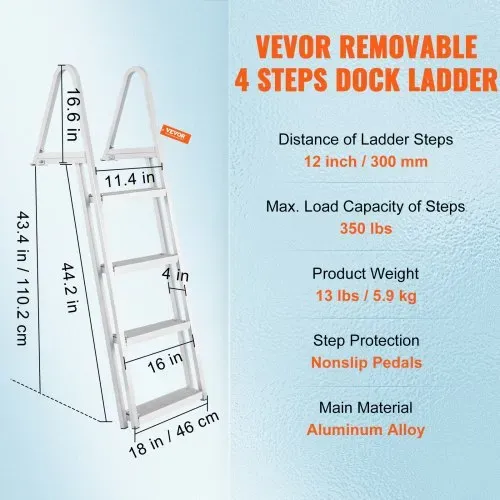 VEVOR Dockleiter, 4 abnehmbare Stufen, Pontonleiter aus Aluminiumlegierung, rutschfestes Stufendesign, einfach zu installieren, geeignet für Boot-/See-/Pool-/Meeres-Boarding – Bild 6