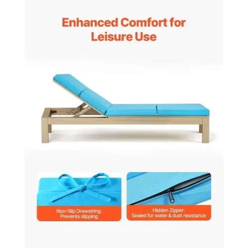 VEVOR Deckchair Auflagen, 1830x533x98 mm, Liegenauflagen für den Außenbereich, wasserabweisend & farbecht, Sonnenliegen-Kissen mit Bändern, dicke Terrassen-Liegepolster für Pooldeck, Meerblau – Bild 4