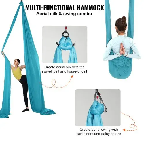 VEVOR Aerial Yoga Hängematte Set 10 x 2,8 m, Blau Aerial Yoga Swing Air Fliegen, Indoor Aerial Yoga Hammock Swing 1000 kg Max. Tragfähigkeit, inkl. Yoga-Socken & Stahlkarabiner & Alu-Drehgelenk – Bild 4