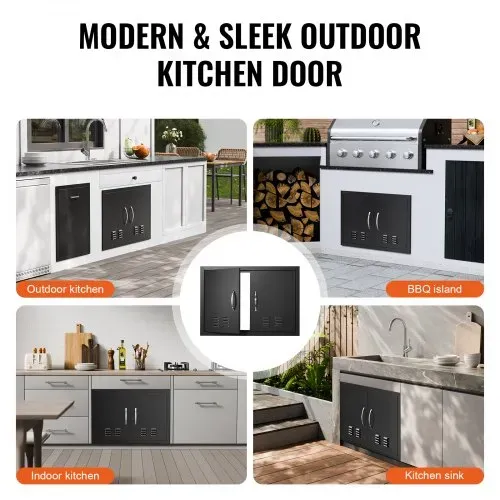 VEVOR Grill-Zugangstür, 762 x 533 x 46 mm, Doppelte Außenküchentür, Flächenbündig Montierte Kaltplattentür, Vertikale Wandtür mit Griffen und Lüftungsschlitzen, für Grillinsel, Grillstation usw. – Bild 5