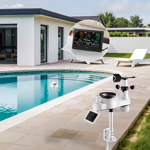 VEVOR 7-in-1 WLAN-Wetterstation mit APP, 7,5-Zoll-Display, solarbetriebener Außensensor, mit Poolthermometer, Regenmesser, Wettercenter für Wettervorhersage, Windgeschwindigkeit, Pooltemperatur – Bild 7