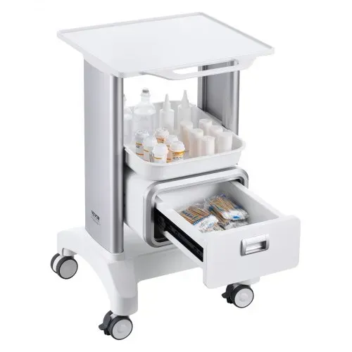 VEVOR Laborwagen mit 2 Ebenen, Laborwagen mit 1 Schublade und 1 oberem Tablett, mobiler medizinischer Wagen aus ABS-Material, Laborrollwagen mit 4 leisen Rädern für Labor, Klinik, Krankenhaus, Salon, weiß – Bild 10