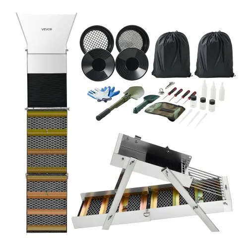 VEVOR Highbanker Goldwaschset 127 cm (50 Zoll), 3-in-1 Faltbare Goldwaschrinne aus Aluminiumlegierung, 26-tlg. Tragbares Prospektionsset mit Goldwaschpfannen, Klassiersieb, Magnet, Rucksack, Zubehör VEVOR Highbanker Goldwaschset 127 cm (50 Zoll), 3-in-1 Faltbare Goldwaschrinne aus Aluminiumlegierung, 26-tlg. Tragbares Prospektionsset mit Goldwaschpfannen, Klassiersieb, Magnet, Rucksack, Zubehör
