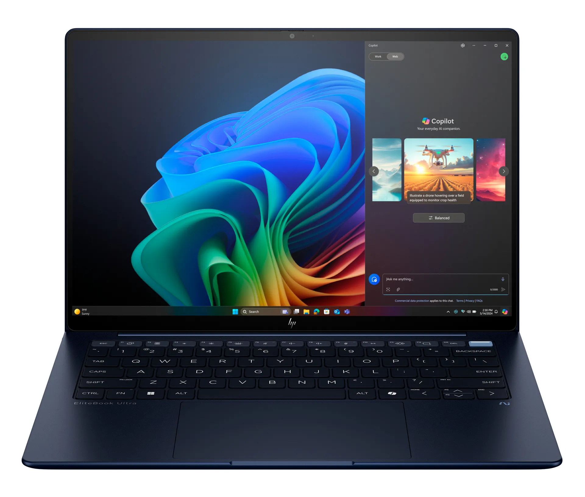 HP EliteBook Ultra G1i Next Gen AI PC Wolf Pro Security Edition Copilot+ PC Intel Core Ultra 7 258V Laptop 35,6 cm (14") Touchscreen 2.8K 32 GB LPDDR5x-SDRAM 1 TB SSD Wi-Fi 7 (802.11be) Windows 11 Pro Blau – Bild 2