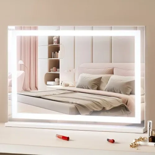 VEVOR Hollywood Schminkspiegel, Kosmetikspiegel mit 3 Farbbeleuchtungsmodi, Schminkspiegel mit LEDs, 5-fache Vergrößerung, USB-Anschluss, Smart-Touch-Steuerung, Wandmontage auf Schreibtisch, 797x547mm – Bild 7
