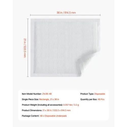 VEVOR Einwegunterlage 533,5x914,5 mm, Inkontinenzunterlage, saugfähige Chux-Pads mit 5-lagigem Schutz für Bett, Sofa & Matratze, Unterlage für Haustiere, Erwachsene, Kinder, Senioren (48er-Pack) – Bild 6