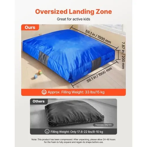 VEVOR Crashpad 150 x 150 cm, Kindermatte mit Schaumstoffblöcken & Waschbarem Bezug, Weiche Schaumstoff-Landezone, Fallschutzmatte, Ausstattung für Sinnesräume zum Springen Entspannen Spielen Blau – Bild 6