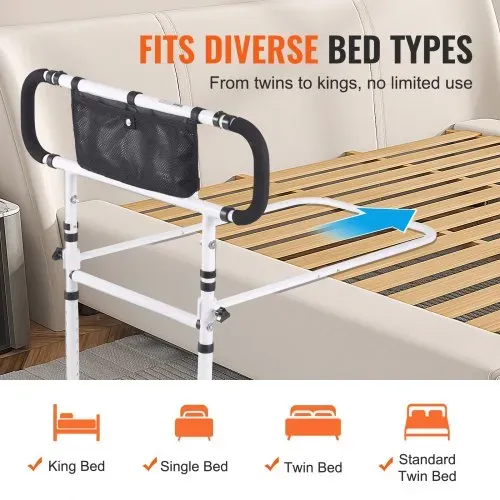 VEVOR Bettaufstehhilfe Senioren Bettgitter Aufstehhilfe mit 2 Stützbeinen & Befestigungsgurt Bettgeländer Höhenverstellbar von 740 bis 930mm Schutzgeländer für Queensize- Doppel- & Einzelbett – Bild 5